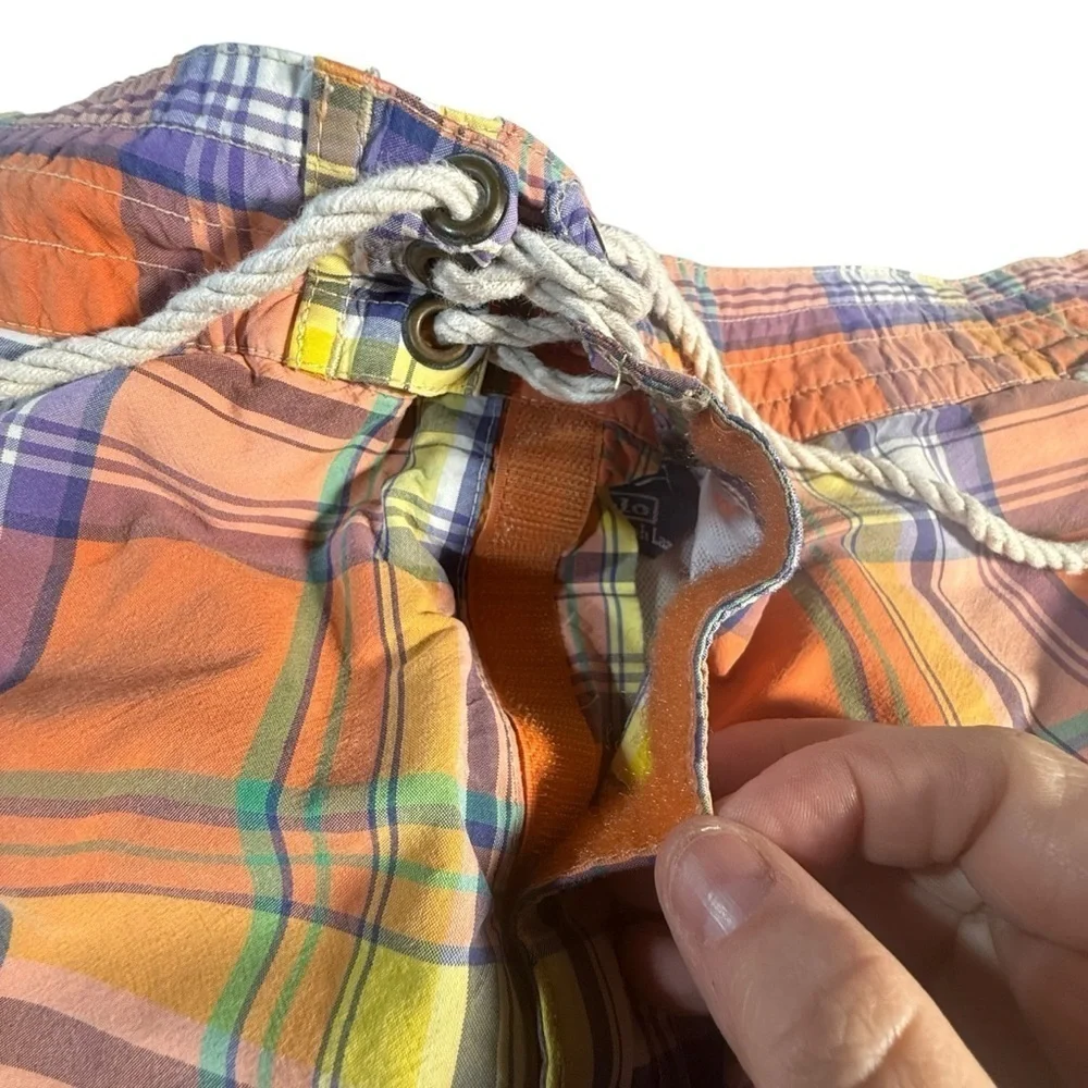 Polo Ralph Lauren Madras Plaid Orange Multicolor Swim Trunks Shorts XL Preppy
